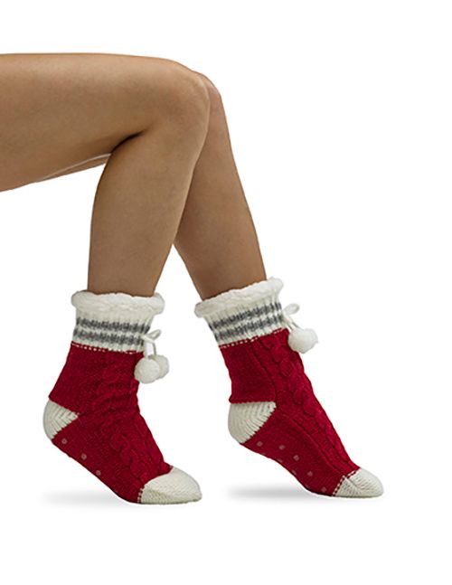 HUE POM POM SPORT STRIPE SLIPPER SOCK