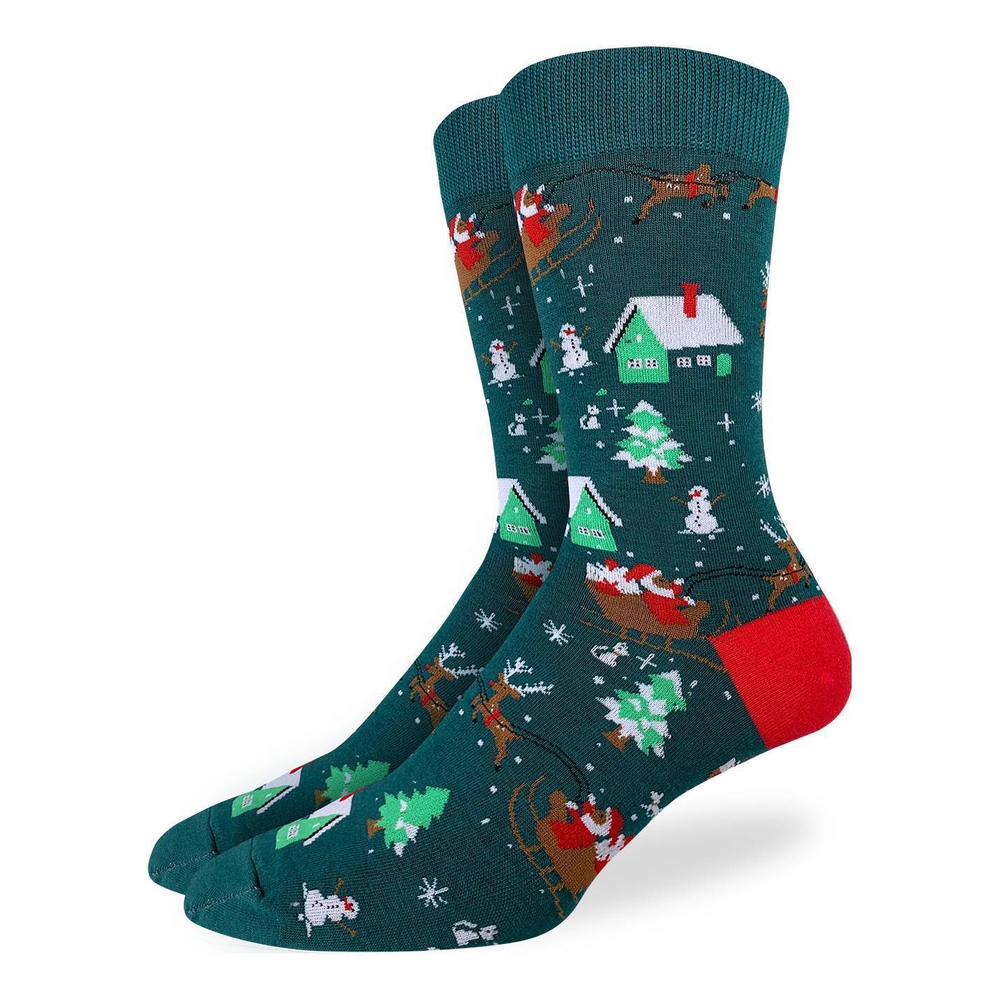 Men's Santa on a Sled Socks - Shoe Size 7-12