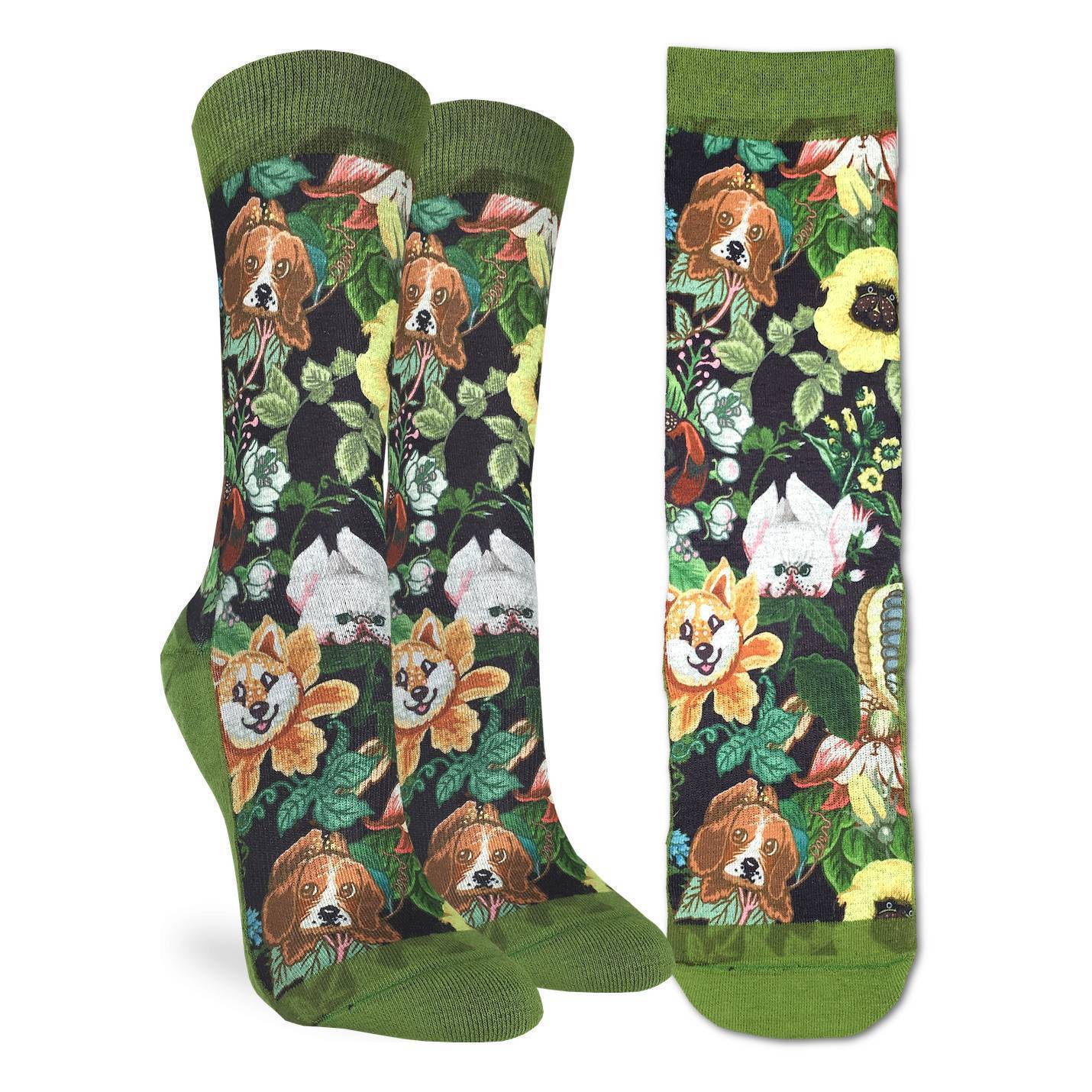 Women's Floral Dogs Socks - Shoe Size 5-9